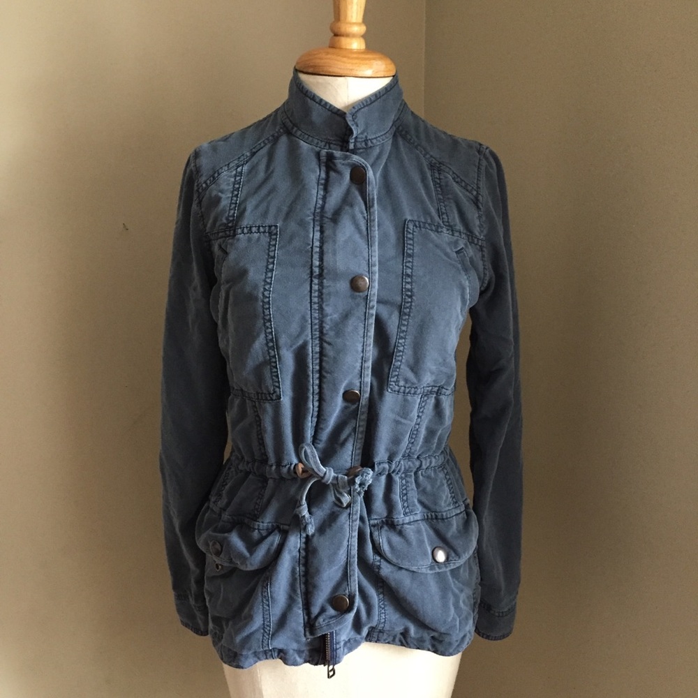 Hinge Slate Blue Zip Button Utility Jacket Xs - image 3